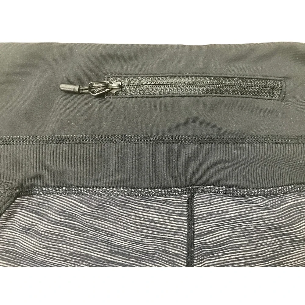 Lululemon Wunder Under Crop Leggings Black Grey Heathered Zip Pocket Size 10‎